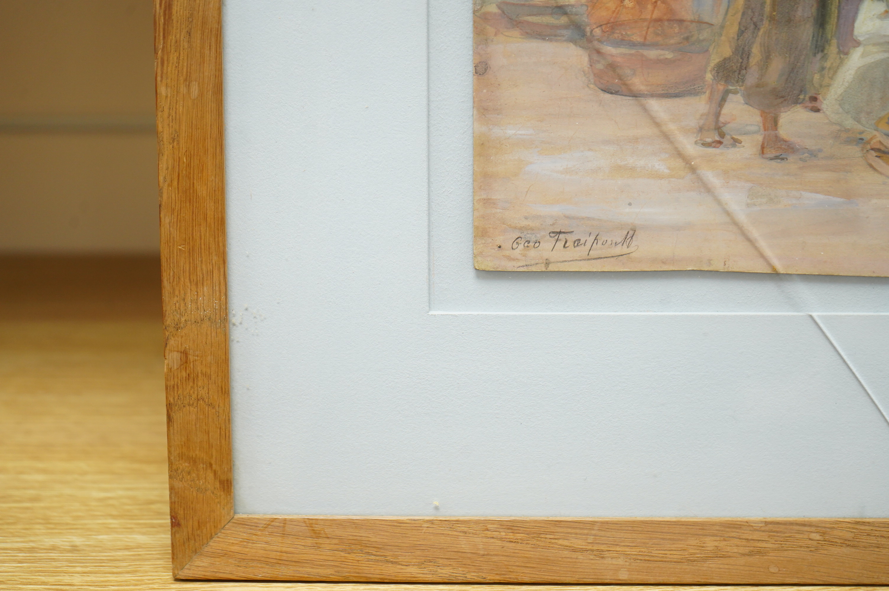 Eastern School, Asian marketplace, indistinctly signed lower left, watercolour on board, 19 x 31cm